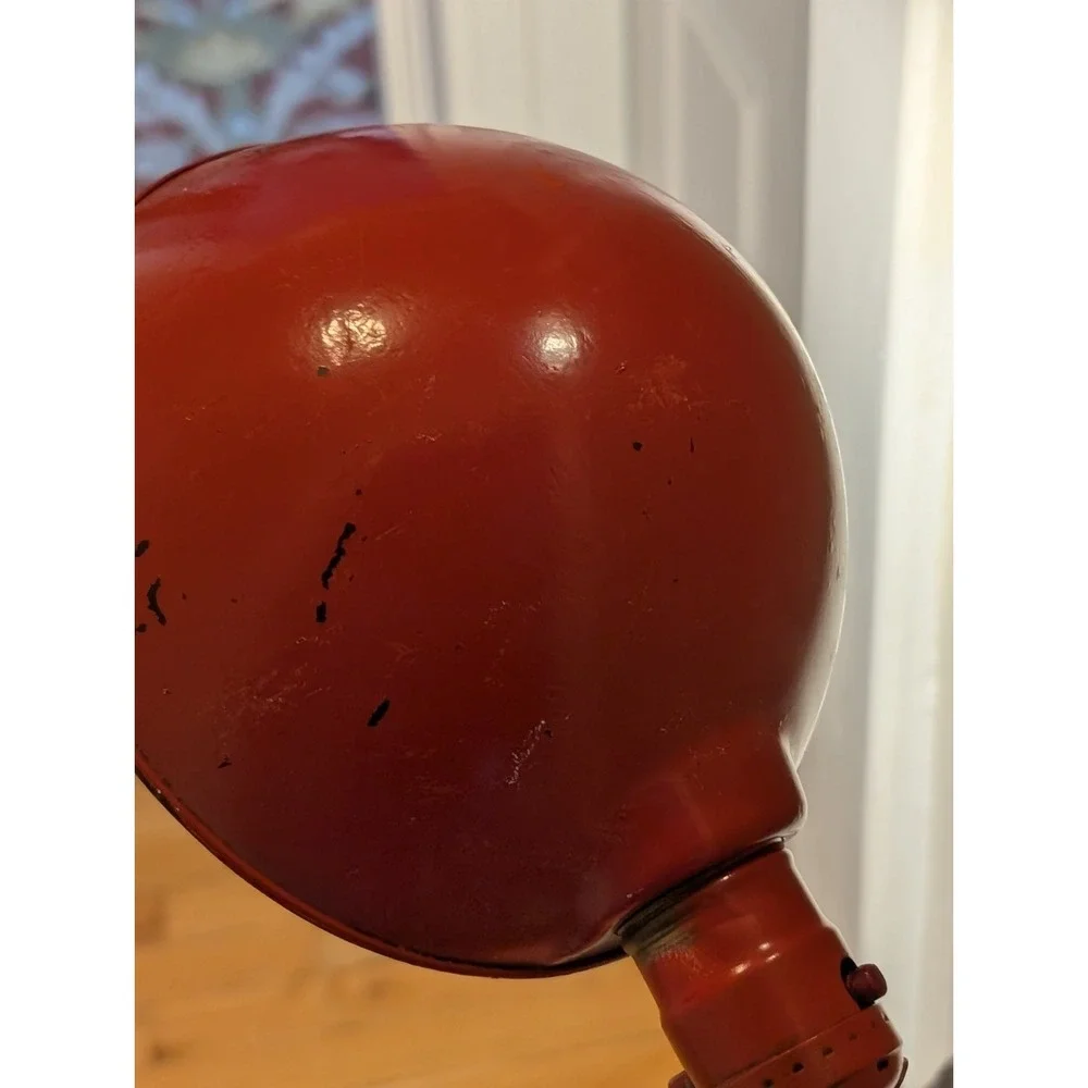 Vintage Art Deco Gooseneck Desk Lamp Cast Iron Shell Base Industrial Red 1920-30